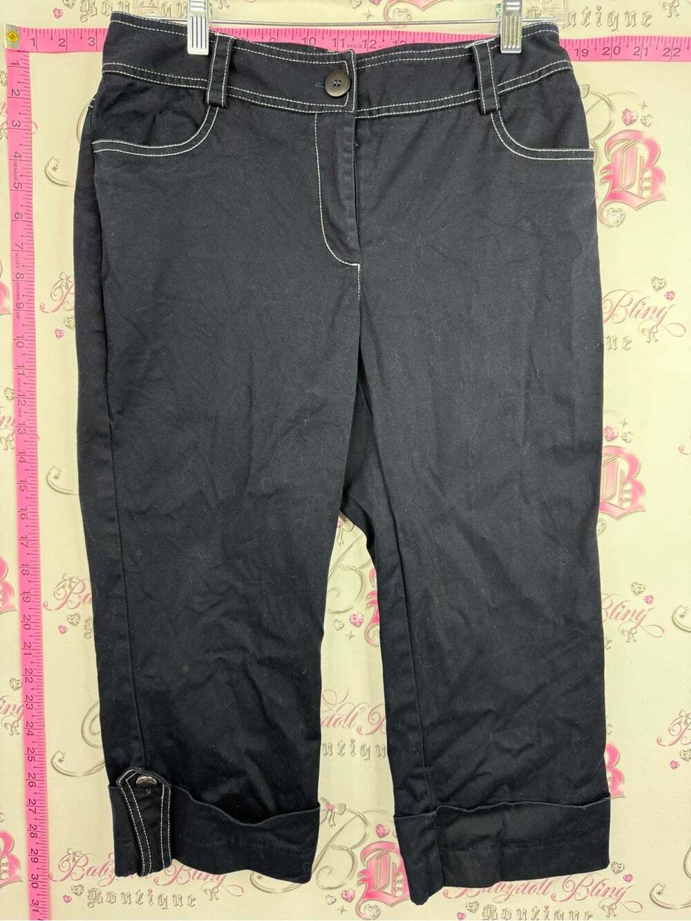 Chapter one Women's Black navy Capri Pants with Contrast Stitching